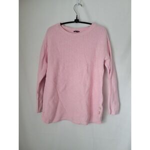 Talbots Petite Pink Ribbed Knit Sweater Women's Size SP Button Detail Long